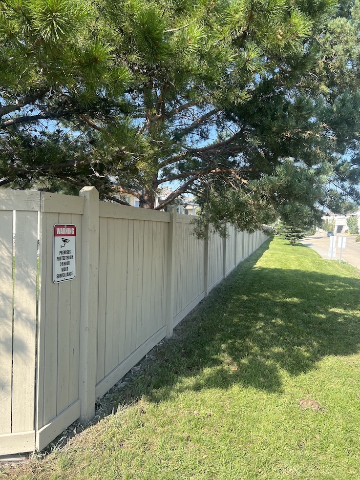 Freshly painted wooden fence with a smooth finish in Edmonton