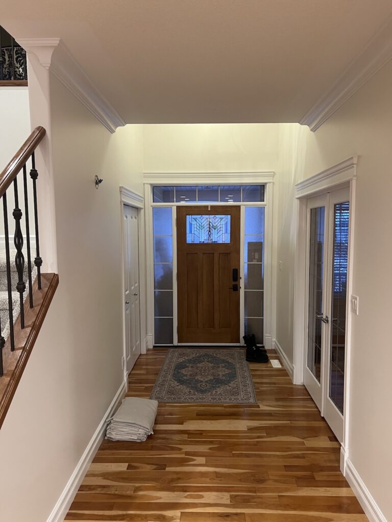 Interior home painting project featuring a vibrant accent wall in a stylish Edmonton home.